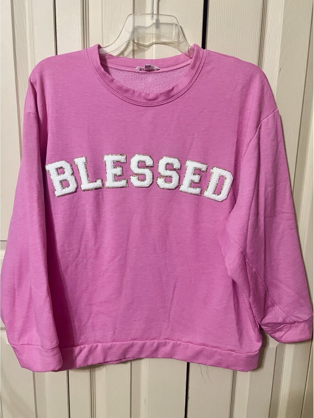 Mary Square Women's Medium Pink Loose Oversized Sweatshirt “Blessed”